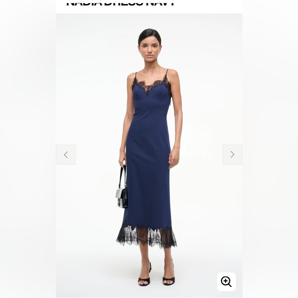 Staid Nadia Midi Dress Navy Black Lace NWT